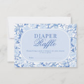 Blue Chinoiserie Floral Bird Toile Diaper Raffle カード (正面)