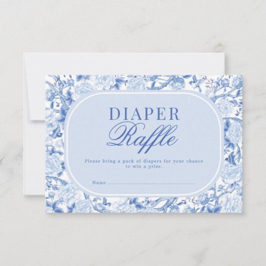 Blue Chinoiserie Floral Bird Toile Diaper Raffle カード (正面)