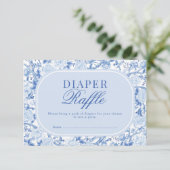 Blue Chinoiserie Floral Bird Toile Diaper Raffle カード (スタンド正面)