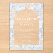 Blue Chinoiserie Floral Boho Arch Wedding  アクリル招待状 (正面)
