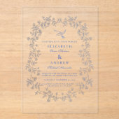 Blue Chinoiserie Floral Botanical Wedding アクリル招待状 (正面)