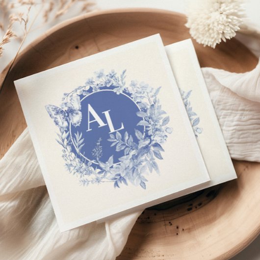 Blue Chinoiserie Floral Botanical Wedding スタンダードカクテルナプキン