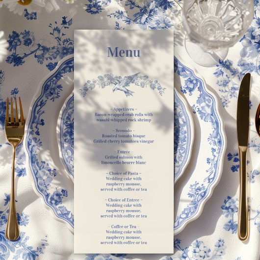 Blue Chinoiserie Floral Botanical Wedding メニュー