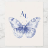 Blue Chinoiserie Floral Botanical Wedding ワインラベル (シングルラベル)