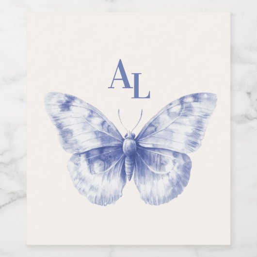 Blue Chinoiserie Floral Botanical Wedding ワインラベル (シングルラベル)