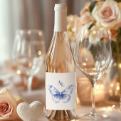 Blue Chinoiserie Floral Botanical Wedding ワインラベル