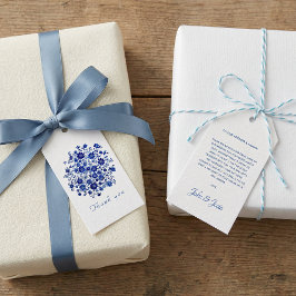 Blue Chinoiserie Floral bouquet Wedding Thank You ギフトタグ