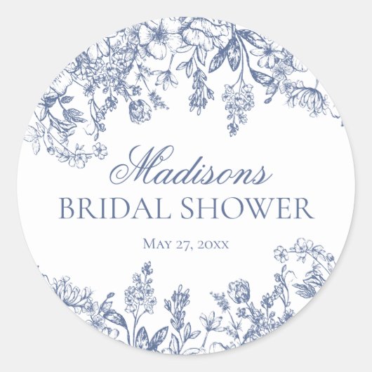 Blue Chinoiserie Floral Bridal Shower Envelope ラウンドシール (正面)