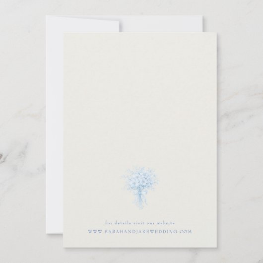 Blue Chinoiserie Floral Cream Wedding 招待状 (裏面)