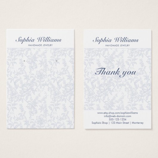 Blue Chinoiserie Floral Earring Display Card (正面&裏面)