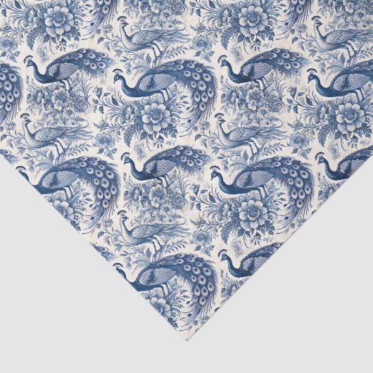 Blue Chinoiserie Floral Peacocks Decoupage 薄葉紙 (詳細)