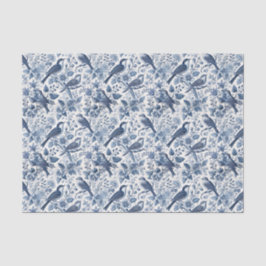 Blue Chinoiserie Floral Spring Birds Decoupage 薄葉紙