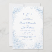 Blue Chinoiserie Floral Wedding 招待状 (正面)