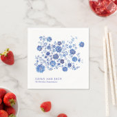Blue Chinoiserie Floral Wedding names and date スタンダードカクテルナプキン (インサイチュ)
