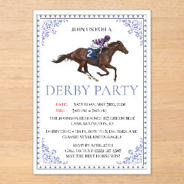 Blue Chinoiserie Horse Race Derby Party Invite アクリル招待状