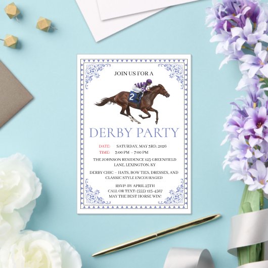 Blue Chinoiserie Horse Race Derby Party Invite アクリル招待状 (インサイチュ (ウェディング))