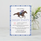 Blue Chinoiserie Horse Race Derby Party Invite 招待状 (スタンド正面)
