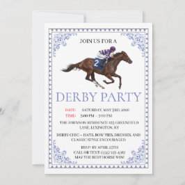 Blue Chinoiserie Horse Race Derby Party Invite 招待状