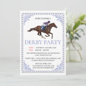 Blue Chinoiserie Horse Race Derby Party Invite 招待状 (スタンド正面)