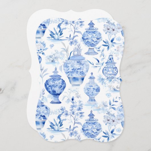 Blue Chinoiserie Invitation 招待状 (正面/裏面)