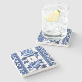 Blue Chinoiserie Monogram  ストーンコースター