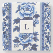 Blue Chinoiserie Monogram  ストーンコースター (正面)