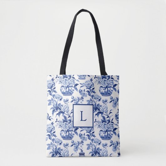 Blue Chinoiserie Monogram  トートバッグ (正面)