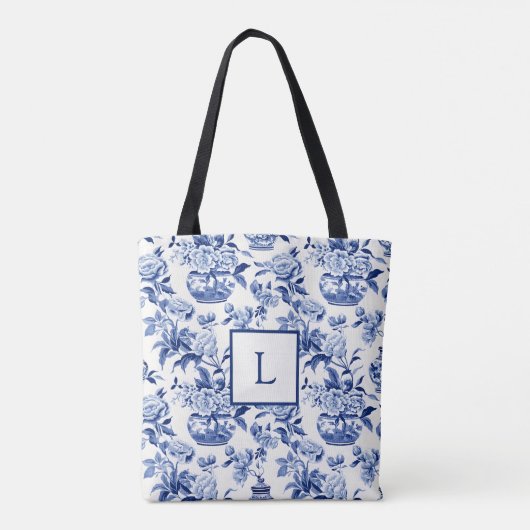 Blue Chinoiserie Monogram  トートバッグ (裏面)