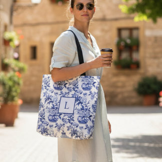 Blue Chinoiserie Monogram  トートバッグ