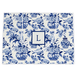 Blue Chinoiserie Monogram  ラージペーパーバッグ