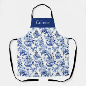 Blue Chinoiserie Monogram Name エプロン (正面)