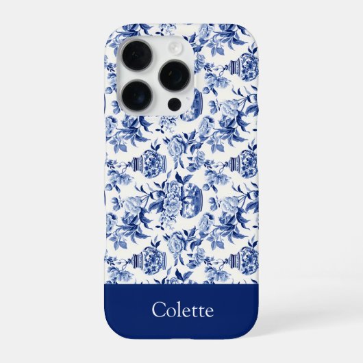 Blue Chinoiserie Monogram Name iPhoneケース (裏面)