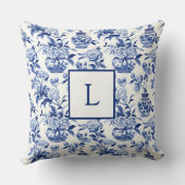Blue Chinoiserie Monogram Throw Pillow クッション (裏面)