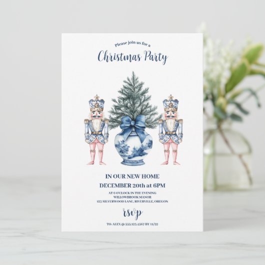 Blue Chinoiserie Nutcracker Christmas 招待状 (スタンド正面)