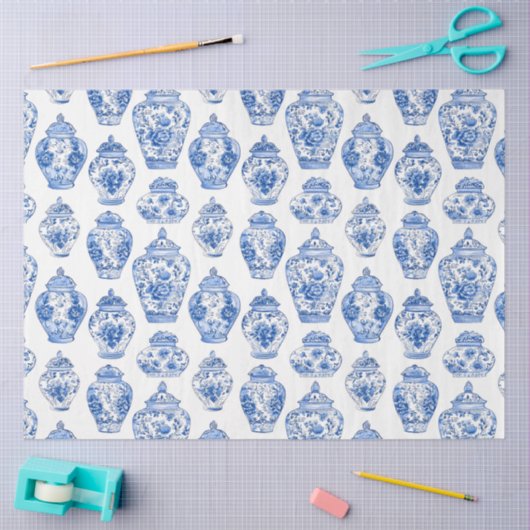 Blue Chinoiserie Pattern  薄葉紙 (クラフト)