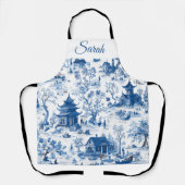 Blue Chinoiserie Personalized Christmas Apron エプロン (正面)