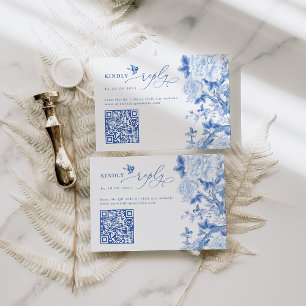 Blue Chinoiserie QRコードの結婚ウェブサイトRSVP カード