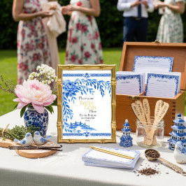 Blue Chinoiserie Recipe Cards Here Sign 招待状