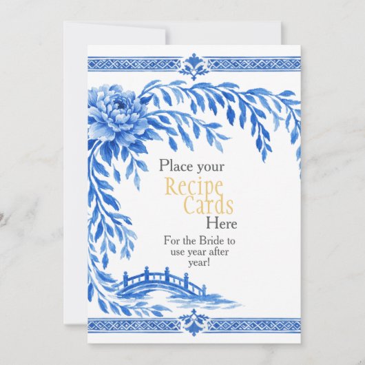 Blue Chinoiserie Recipe Cards Here Sign 招待状 (正面)