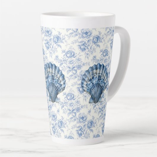 Blue Chinoiserie Shell Large Ceramic Latte Mug カフェラテマグ (右アングル)
