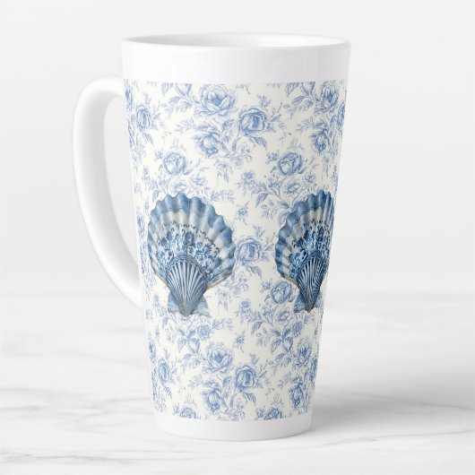 Blue Chinoiserie Shell Large Ceramic Latte Mug カフェラテマグ (左アングル)