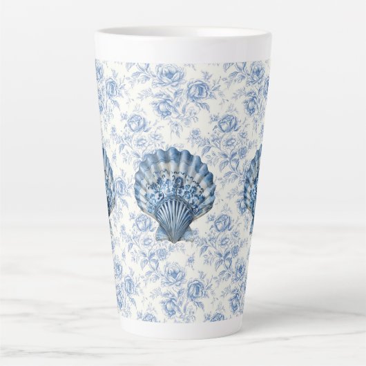 Blue Chinoiserie Shell Large Ceramic Latte Mug カフェラテマグ (正面)