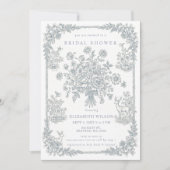 Blue Chinoiserie Toile Floral Bridal Shower 招待状 (正面)