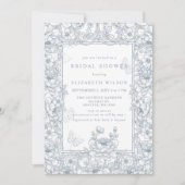 Blue Chinoiserie Toile Floral Bridal Shower 招待状 (正面)