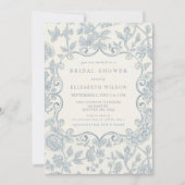 Blue Chinoiserie Toile Floral Bridal Shower 招待状 (正面)
