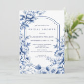 Blue Chinoiserie Toile Floral Bridal Shower 招待状 (スタンド正面)