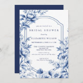 Blue Chinoiserie Toile Floral Bridal Shower 招待状 (正面/裏面)