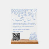 Blue Chinoiserie Toile Honeymoon Fund Wishing Well アクリルサイン (正面)