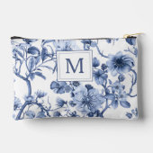 Blue Chinoiserie Toile Pattern Monogram  アクセサリーポーチ (裏面)