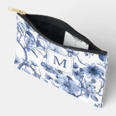 Blue Chinoiserie Toile Pattern Monogram アクセサリーポーチ (見開き)